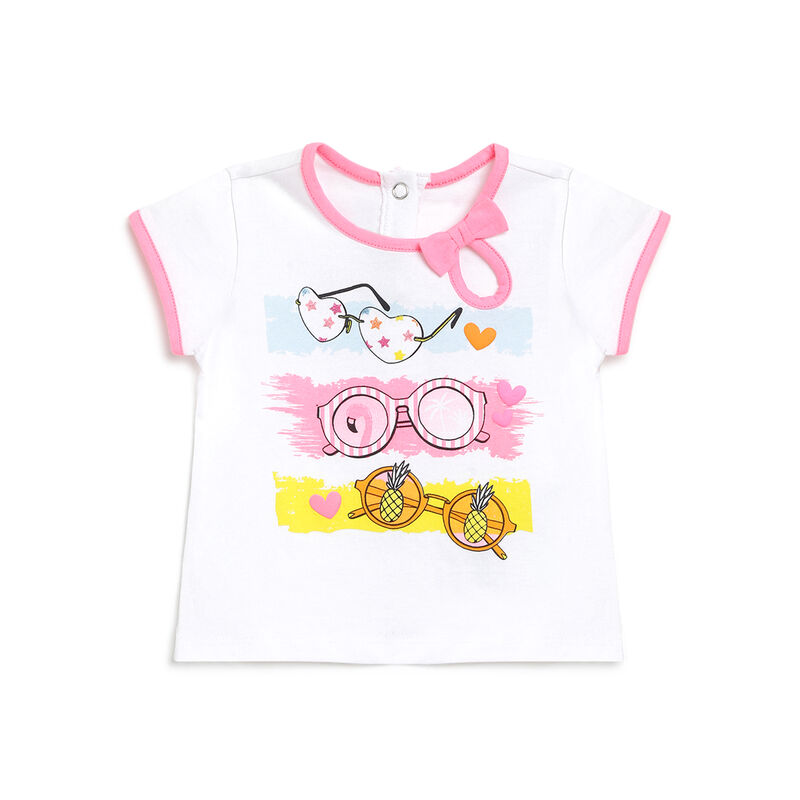 Girls White & Pink Graphic Printed T-Shirt image number 0